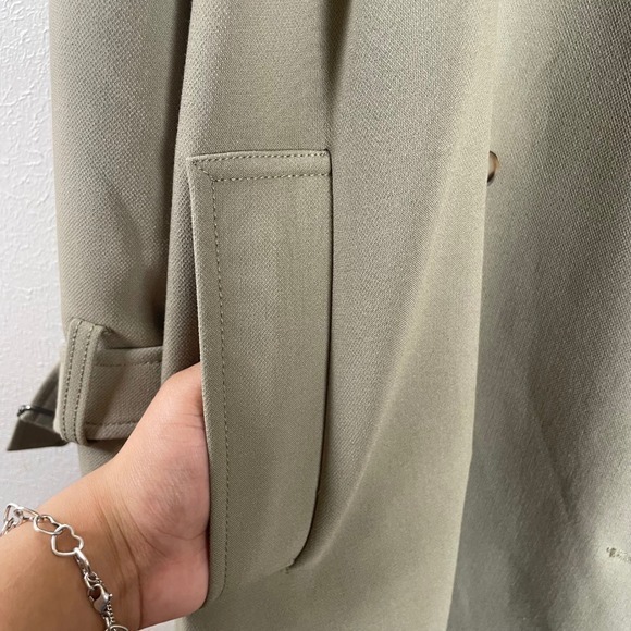 OAK + FORT Long Trench Coat Khaki Double Breasted Women's M - Picture 4 of 8